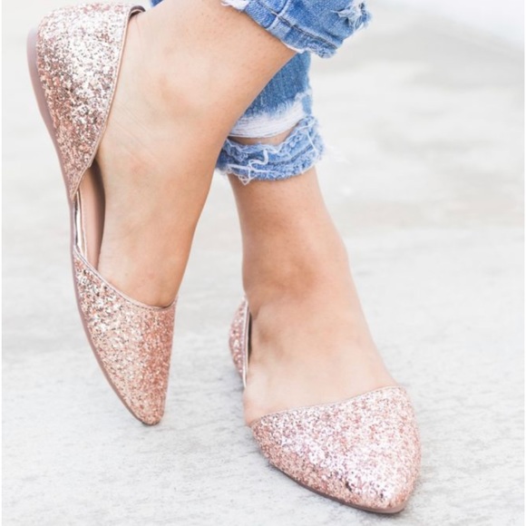 Rose Gold Glitter Casual D’ Orsay Flat Shoes - Picture 2 of 5